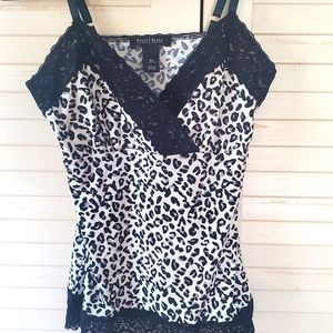 White House Balck Market Sexy Tank Leopard Print Black and White